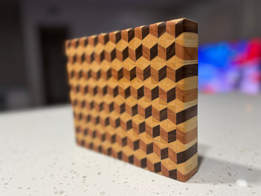 End grain 3D cube cutting board