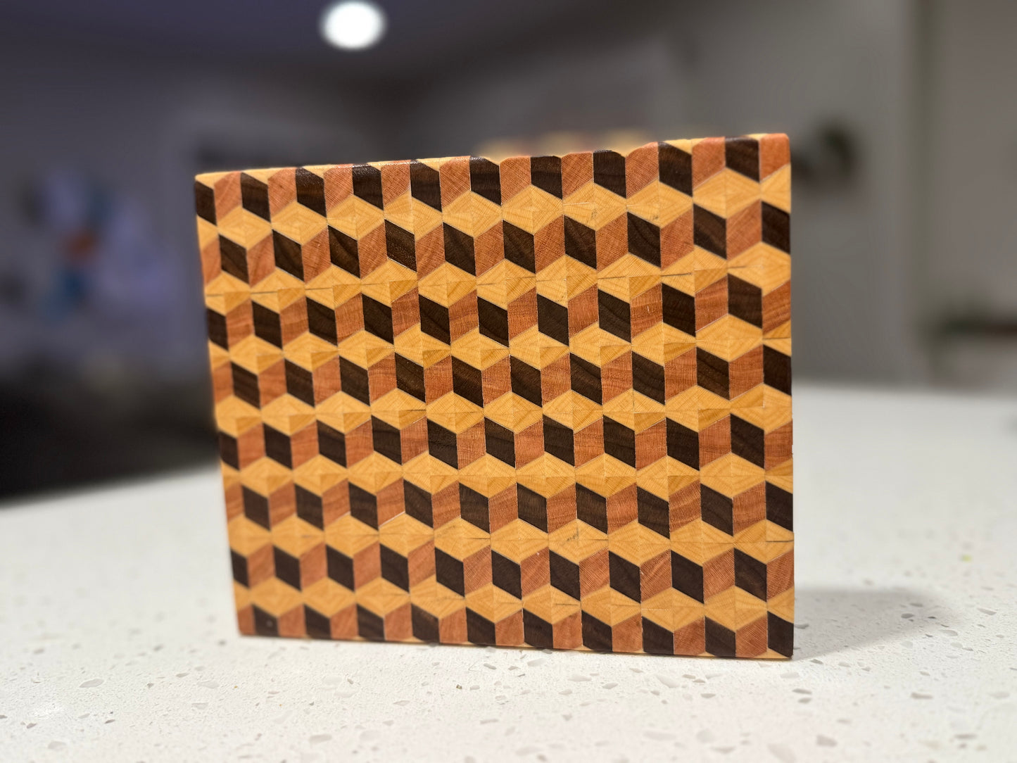 End grain 3D cube cutting board